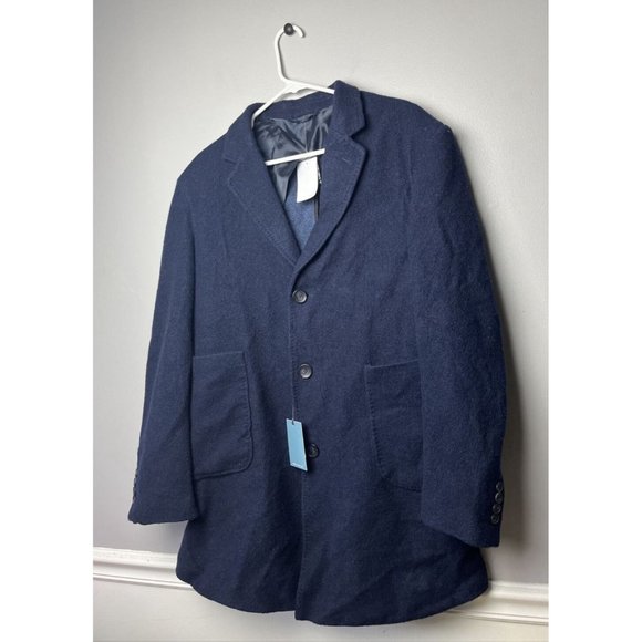 $295 SOFT CLOTH Men's Jersey Car Wool Blend Coat in Navy Size Medium - Picture 2 of 6